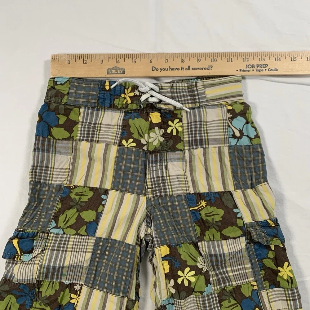 Gymboree Boys Patchwork Madras Plaid/Stripe Bermuda Shorts Green‎ Blue Size 8